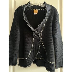 Ruby Road Sweater Cardigan-Women's Large/ Ex-Large- Black w/ Gold Trim